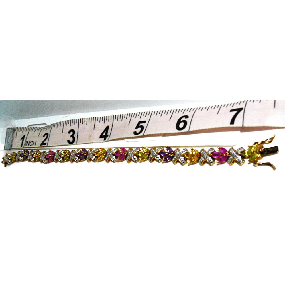 Estate Ross-Simons GP 925 Multicolor Gemstone Tennis  Bracelet w Dia Accts 7"